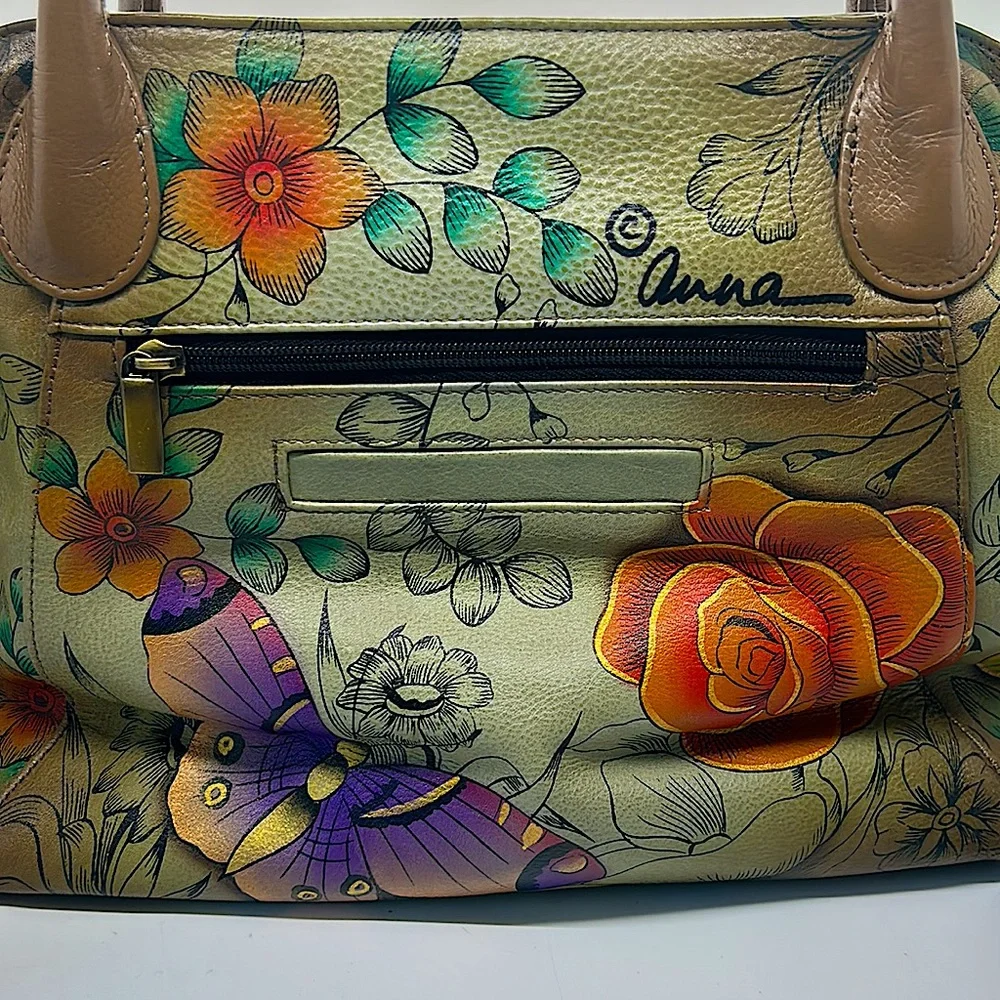 Anuschka Anna Beautiful Gray Flowers & Butterflies Shoulder Purse Bag w/ Wallet - Picture 4 of 14
